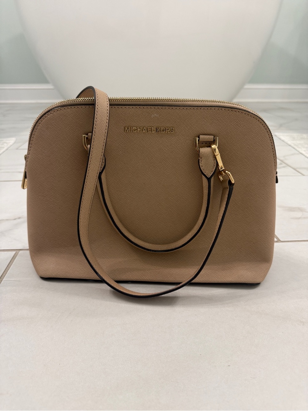 Michael Kors Nude Dome Satchel with Gold Hardware